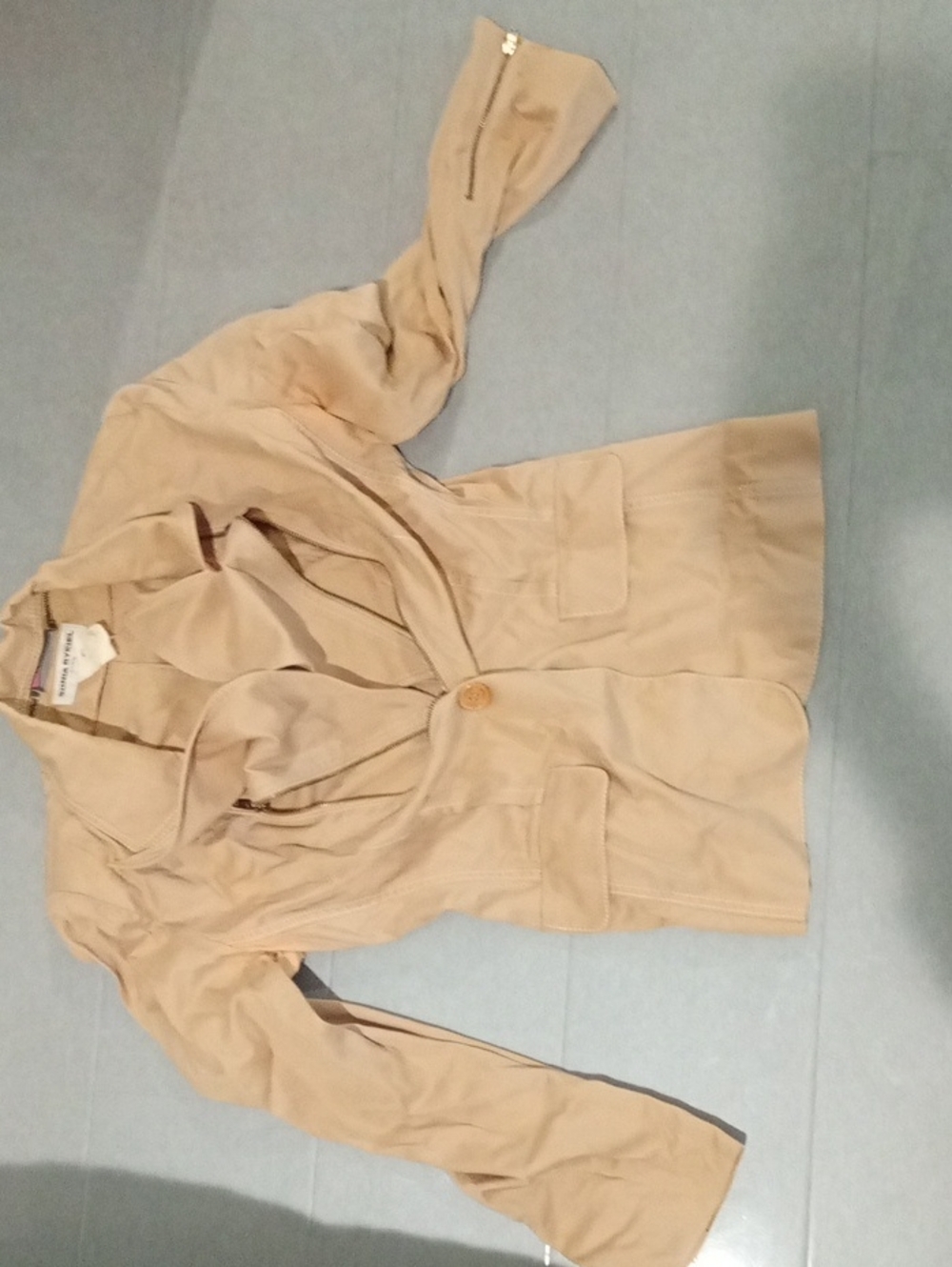 Sonia Rykiel Zipper And Shoulder Pad Beige Single-Button Blazer